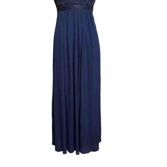Adrianna Papell Navy Blue Beaded Maxi Dress Sweetheart Bodice Flowy Skirt Size 6 - Picture 4 of 10
